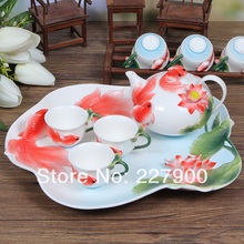 Creative Enamel Painted Red Fish Fashion Ceramic Tea Set Tea Service Coffee Set With Tea Tray