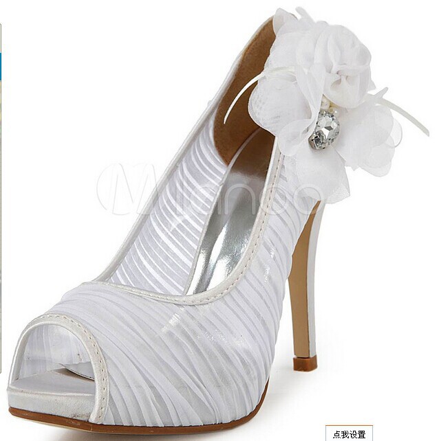 Free Shipping High Quality Elegant Satin Stiletto Heel Pumps with Rhinestone and Flower Wedding Shoes More