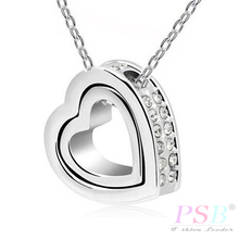 Silver Plated Austrian Crystal Design Brand Male Heart Pendant Chain Necklace Fashion Jewelry For Women