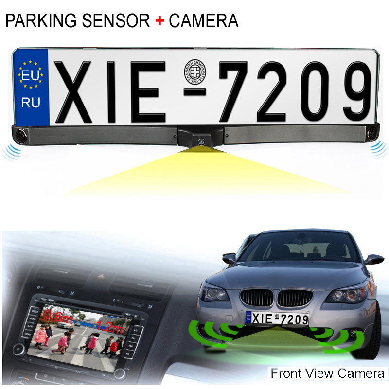 HD CCD EU European Car License Rear View Camera Front View Camera License Plate Frame Parking Camera With Two Parking Sensors HD CCD EU European Car License Rear View Camera Front View Camera License Plate Frame Parking Camera With Two Parking Sensors