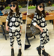 New 2016 spring summer 100% cotton children clothing kids letter coat + pants 2 pieces sets girls boys CC rose Children’s Sets