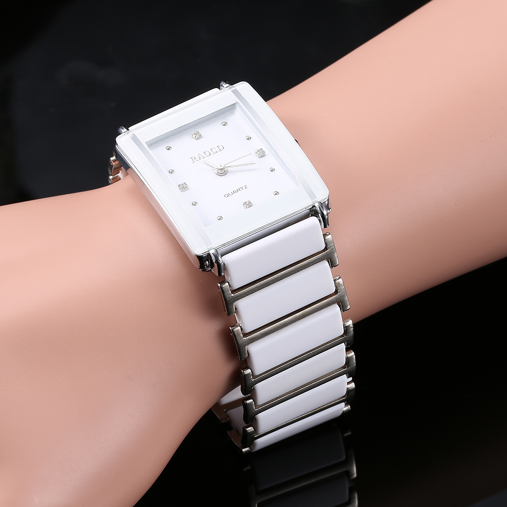 New Fashion Lovers Wristwatch Metal Ceramic Strap Bracelet Quartz Watches Woman Men Rectangle Head Luxury Couples