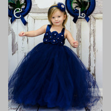 Handmade New Navy Girl Tulle Tutu Dress Baby Flower Girl Dresses Kid Birthday Wedding Bridesmaid Pageant Graduation Formal Dress