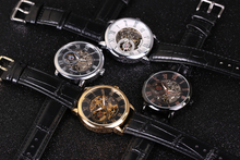 2016 FORSINING Fashion Design Black Gold Watch hand wind mechanical watch for men black leather band
