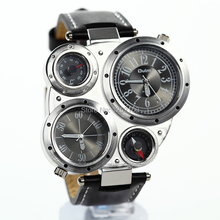 Relojes de cuarzo militar de piel deportivos, dos zonas para establecer la hora, lo más vendido, Rossian, moda