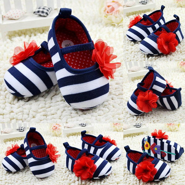 Infant Toddler Stripe Flower Crib Shoes Soft Sole Kid Girls Baby Shoes Prewalker