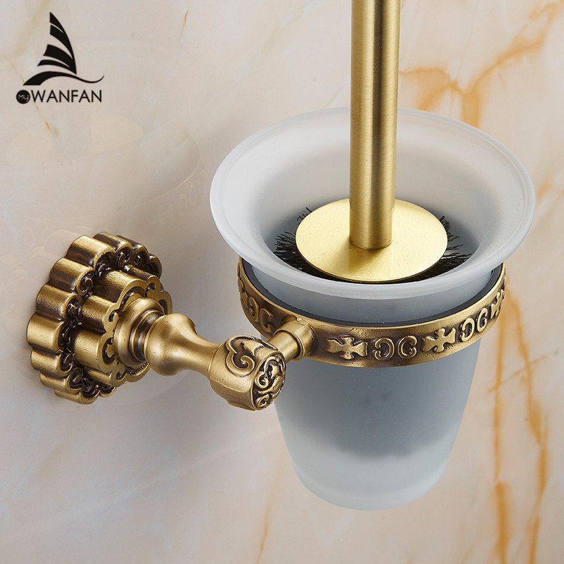 Free Shipping Wholesale and Retail High-end Carving Wall Mounted Toilet Cleaning Brush Antique Brass Toilet Brush Holder 10709F