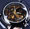 Orkina Luxury Clock Men Leather Skeleton Watch Classic Retro Black Golden Dial Relogio Male Masculino Mechanical