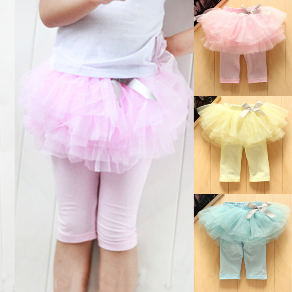 Princess Girl Kids Culottes Leggings Gauze Pants Party Skirts Bow Tutu Skirt