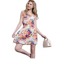2016 Summer Women Beach Chiffon Vest Printed Dresses Casual Bohemian Floral Leopard Sleeveless O Neck Short