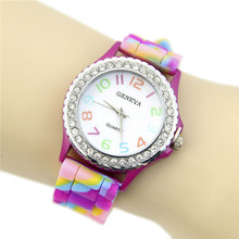Lackingone # colorido multicolor de la jalea del silicón joven de la escuela cristal relojes de pulsera de cuarzo de moda espumosos relojes