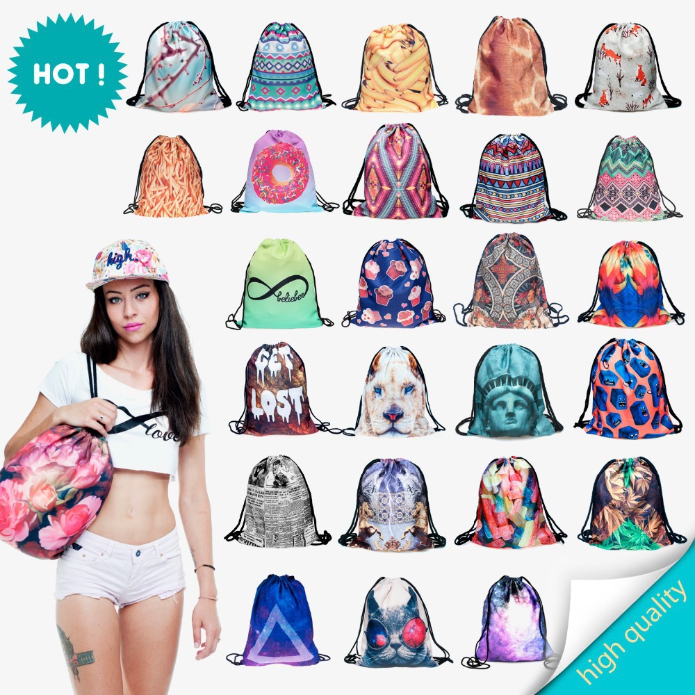 2015 New Fashion Escolar Backpack 3D Shopping Bags Softback Women Mochila Feminina Harajuku Drawstring Bag Mens
