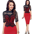 5XL 2016 New European Women Clothing Plus Size Party Hip Dresses Lace Stitching Stand Collar Half