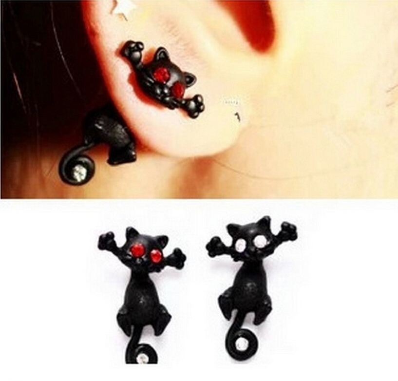 1PCS 2015 New Hot Fashion Cat earring Cute Fine Black Kitten Jewelry Piercing Ear Stud Earrings For Women XY-E973