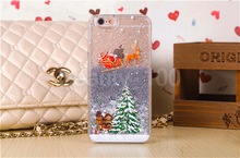 Dynamic Liquid Santa Claus Christmas Glitter Bling Sand Quicksand Star Case Cellphone Back Cover For iPhone 6 6s 6plus 5s