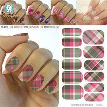 Pink Green White font b Tartan b font Design Water Transfer Nails Stickers Manicure Styling Tools