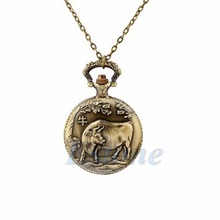 Vintage Women Men Chinese Zodiac Snake Dog Tiger Quartz Pocket Watch Necklace