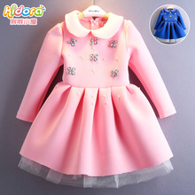 Space Cotton Long Sleeve Dresses Spring Autumn kids Applique Baby Girls Dress Chiffon Lapel Princess Party Children Girl Clothes