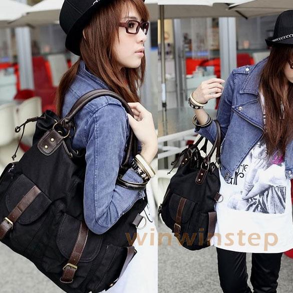 BS#S Korea Style Women Multi-pocket Canvas Cross Body Shoulder Bag