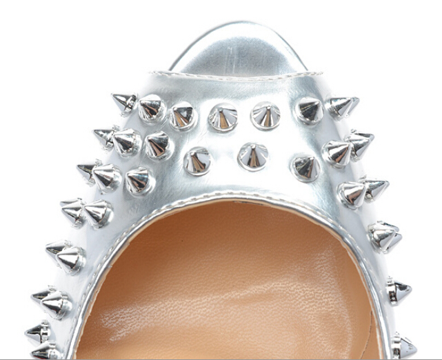 Silver Studded High Heels Cheap Red Sole Shoes Woman Peep Toe ...