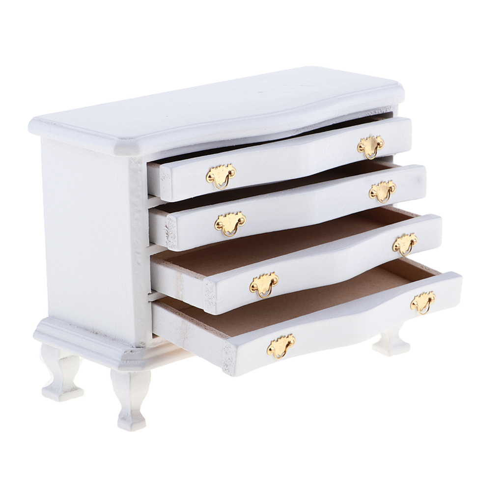 1//12 Miniature Wooden Dresser 4-Drawer Cabinet Dolls House Life Scenes Decor