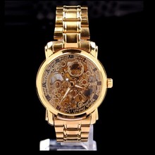 Nueva marca de lujo de color dorado del hombre de esqueleto reloj automático / reloj mecánico / militar mira el envío libre