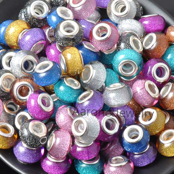 14MM 10Pcs Mixed Color silver plated Beads Charms Fit Pandora Jewelry Bracelet For Jewelry Handmade DK