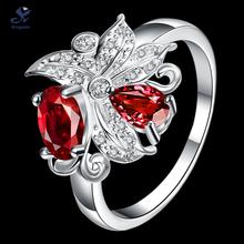 R070 C 925 new fashion women finger ring synthetic ruby and lab diamond rhodium plated free