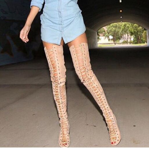 Lace Up Over The Knee Heel Boots - Yu Boots