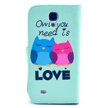 Cartoon Love Blue Design Flip Phone Case For Sumsung S4 mini PU Leather Mobile Cellphone Covers