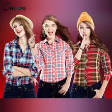 Casual Cotton Plaid Flannel Shirt Female Blouses Womens Shirts Long sleeve Turn-Down Collar Tartan Shirts Spring Plus size QZ384