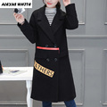 2017 Autumn Winter Woolen Coats for Women High Quality Loose Thick Long Jacket Female Letter Lapel