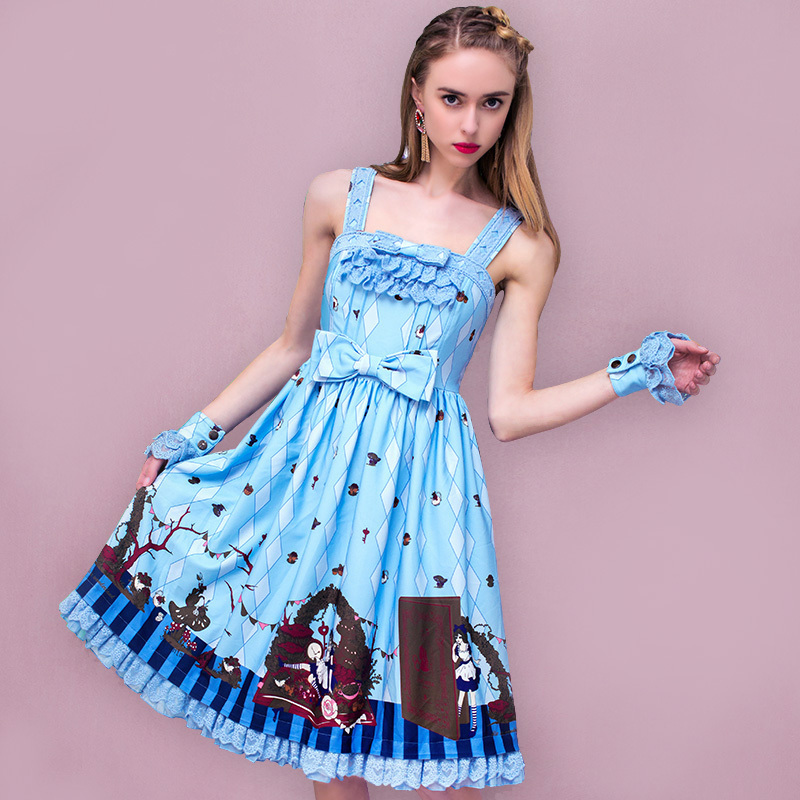 YIGELILA 6925 Latest 2015 New Free Shipping Women Vintage Palace Style Print Strapless Dress Blue