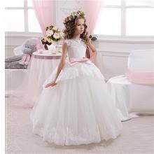 Unique Princess Ball Gown White Lace First Communion Dresses For Girls 2016 Bow Floor Length Flower Girl Dresses For Weddings