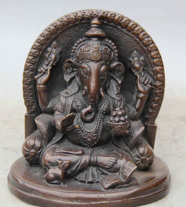 6" Tibet Buddhism Bronze 4 Arms Ganesh Lord Ganesha Elephant God Buddha