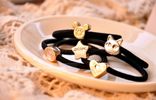 10pcs 10style 55mm Gold Plated Black Elastic Ponytail Holders Hair Accessories For Girl Women Rubber Band