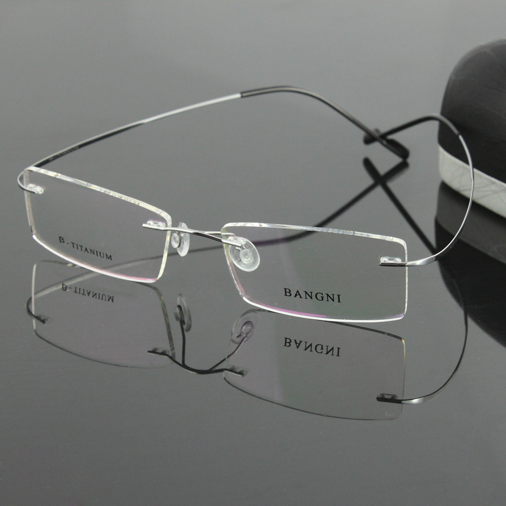 B Titanium Hingeless Rimless Non Screw Pure Titanium Flexible Eyeglasses Glasses Prescription 9194