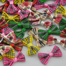 30pcs tartan plaid Gingham Ribbon Bows Flower Appliques Lots Upick B234