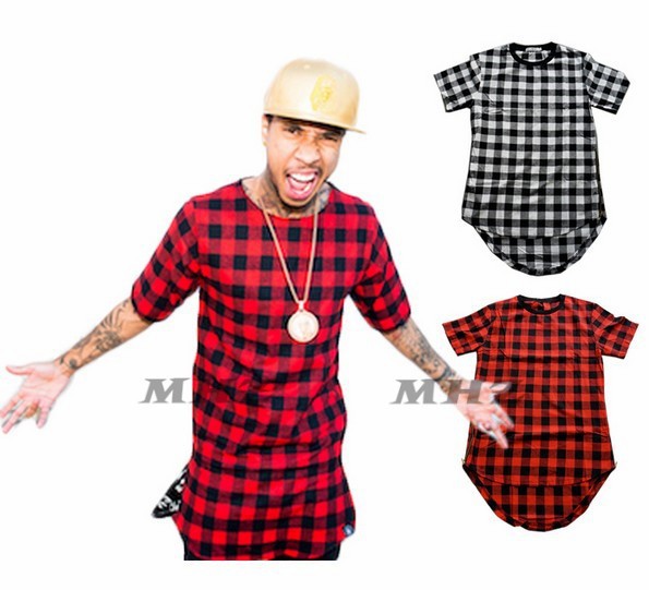 Hip Hop T-Shirt Casual Plaid Shirts Men High Quality Star Hiphop Tee Streetwear Swag Tops Tees Men Shirt Tyga Summer Style XXXL (2)