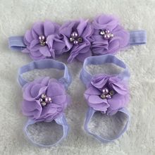 HOT Colorful Foot Flower Barefoot Sandals + Headband Set for Baby Infants Girls