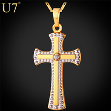 Two Tone Gold Cross Pendant Necklace 18K Real Gold & Platinum Plated Women/Men Jewelry Religious Cross Necklace 2015 New P621
