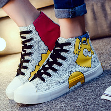 2016 Black Red Denim Casual Summer Fashion Lace-up Flat Woman Height Rubber Jeans Shoes New Graffiti Hand-painted Canvas Shoes