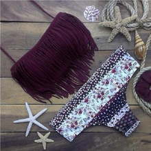 Hot Bikini 2016 Fashion Brand Tassel Bra Woman Sexy Bikini Set PAD purple Swimsuits Sport Fringe Top Swimwear Beachwear