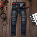 Mens Skinny jeans men Runway Distressed slim elastic jeans denim Biker jeans hiphop pants Washed black