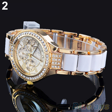 Women s Fashion Roman Numerals Rhinestone Alloy Analog Quartz Dress Wrist Watch 4E8Y