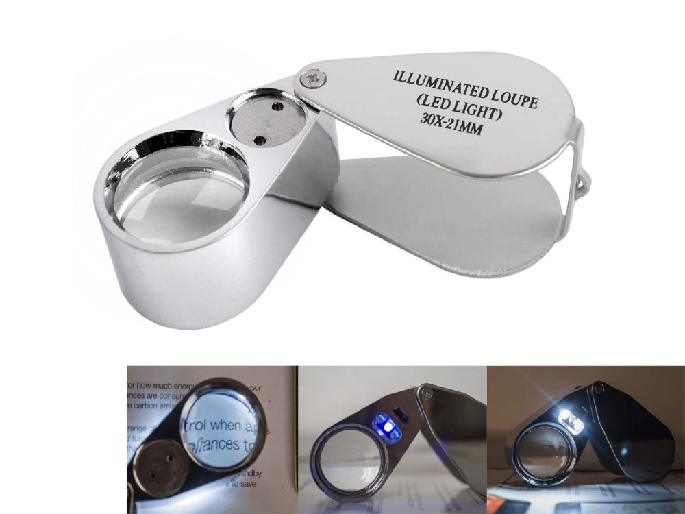30x 21mm Magnifying Glass LED Illuminate Jeweller Loupe
