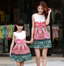 2016CARTER Summer Mother & Daughter Family Matching Outfits Vintage Print Sleeveless Dress