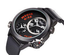 MEGIR Brand Luxury Silicone Belt Water Resistant Multiple Time Zones Men Watches Analog Quartz Watch Reloj