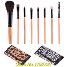 2015 New Arrival 8Pcs Blush Eyeshadow Mascara Lip Makeup Brushes Cosmetic Sets Leopard Case