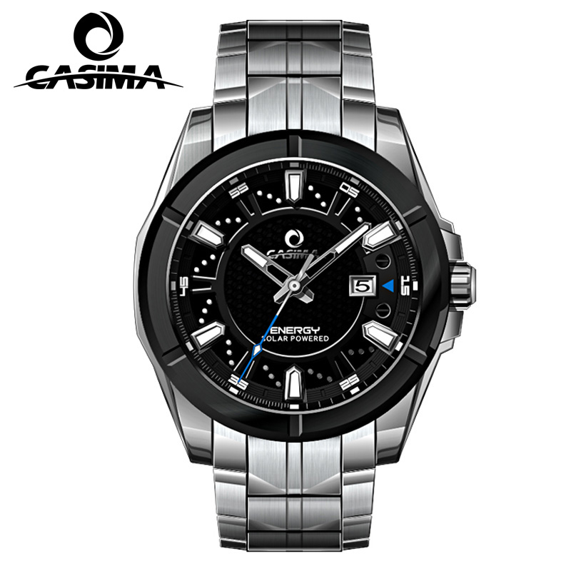 CASIMA fashion watches men watch sports stainless steel solar energy charge strongest luminous waterproof 100m
